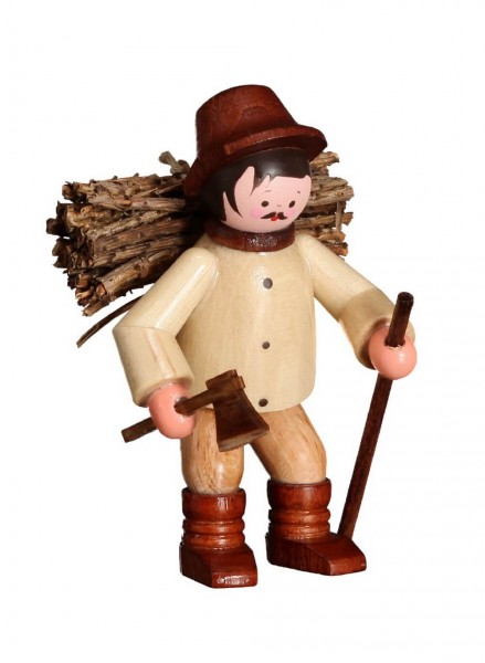 German Wooden Figurin Reißigsammler, nature, 6 cm, Romy Thiel Deutschneudorf/ Erzgebirge