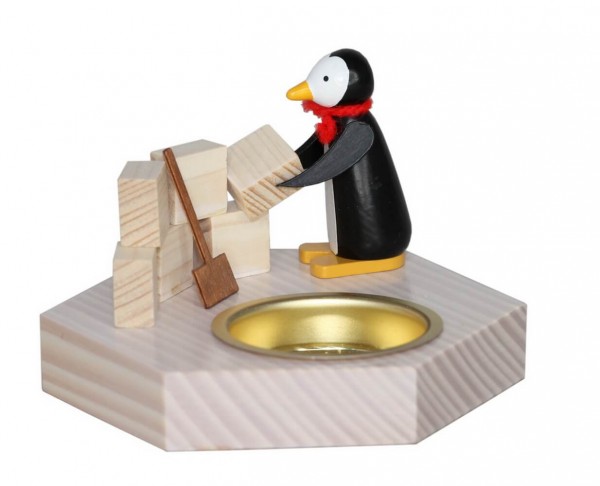 Kerzenhalter für Teelichte Pinguin beim Iglu-Bau, 6 cm von Ralf Zenker