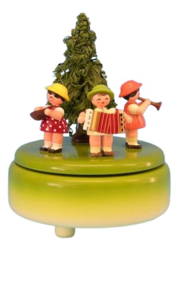 Music box with 3 instrument children, green by Figurenland Uhlig GmbH