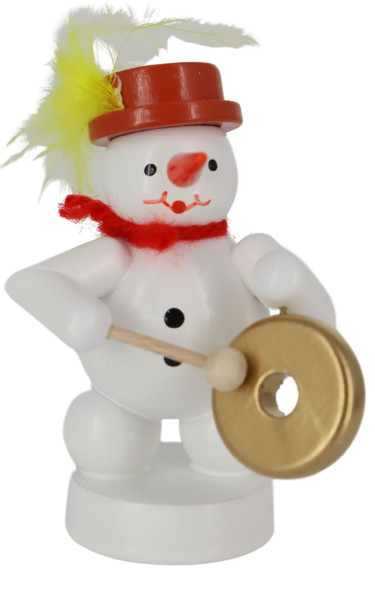 Schneemann Musikant mit Gong, farbig, 8 cm von Volker Zenker