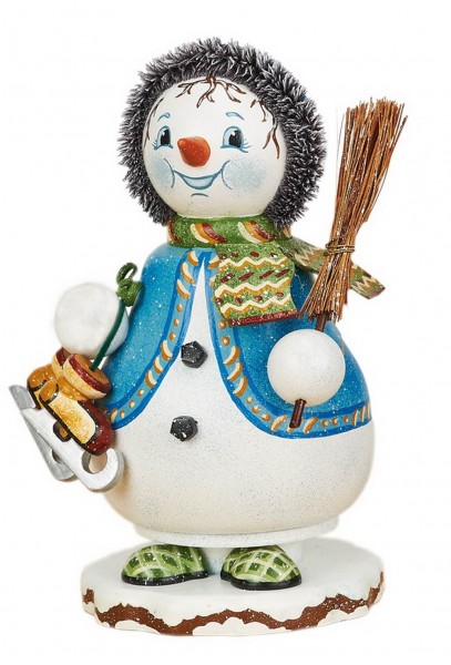 German Incense Smoker gnome - Schneeflöckchens Eiskufen, 14 cm, Hubrig Volkskunst GmbH Zschorlau/ Erzgebirge