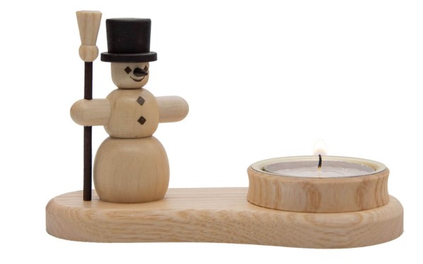 Weihnachtskerzenhalter Schneemann, natur, 9 cm von Spielwarenmacher Günther