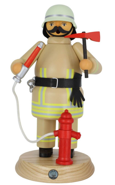 Smoking man fireman in safari beige, 24 cm, by Müller Kleinkunst_1