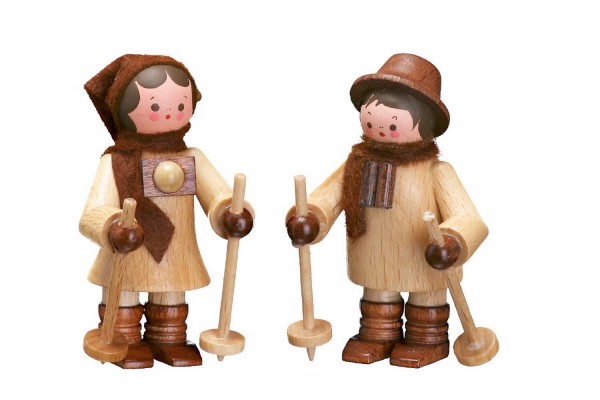 German Wooden Figurin Winterwanderung, 2 - teilig, nature, 6 cm, Romy Thiel Deutschneudorf/ Erzgebirge