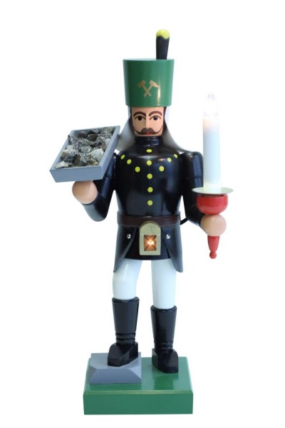 Miner with ore bowl with belly lamp, 34 cm, electrically illuminated by SEIFFEN.COM