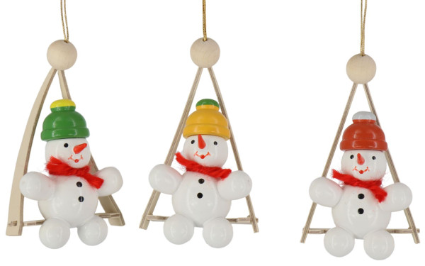 Christbaumschmuck Schneemann in der Schaukel, 3 Stück von Volker Zenker