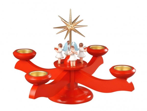 Advent candlestick for tea lights with 4 angels, 26 cm, colored by Albin Preißler