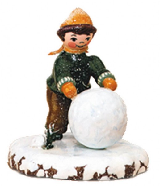 German Figurine - Winter Kid boy with snowdome, 7 cm, Hubrig Volkskunst GmbH Zschorlau/ Erzgebirge