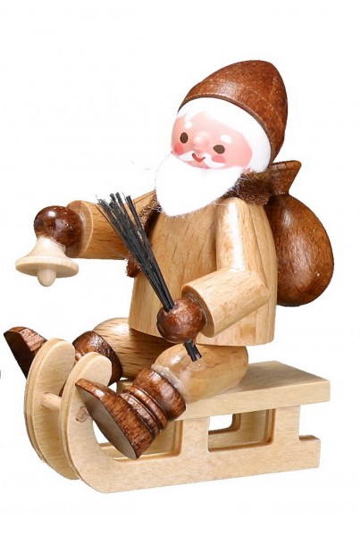 German Wooden Figurin Rodelnder Nikolaus, nature, 6 cm, Romy Thiel Deutschneudorf/ Erzgebirge