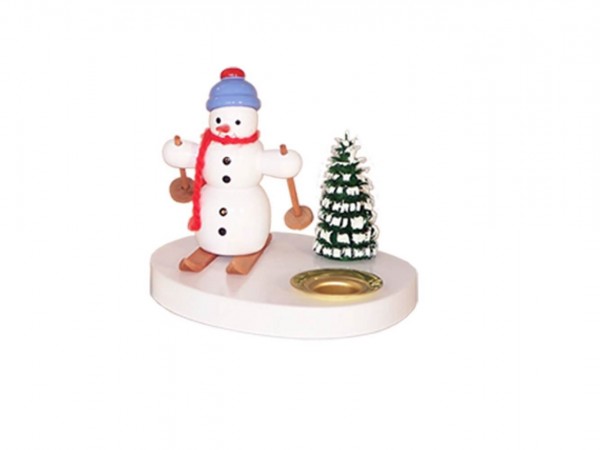 Kerzenhalter Schneemann mit Schneeschuhen, farbig, 8 cm von Volker Zenker aus Seiffen