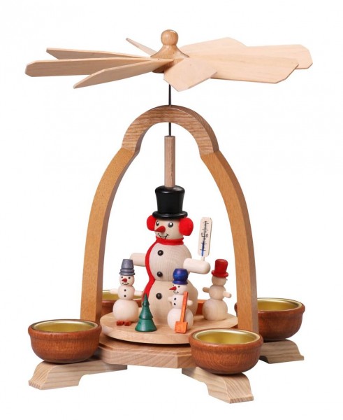 Tea light Christmas pyramid with snowman, 24 cm by Thomas Preißler