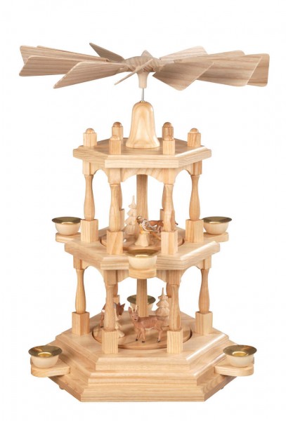 Weihnachtspyramide mit Rehen, natur, 3-stöckig, 41 cm von Albin Preißler