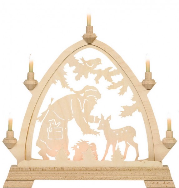 Candle arch Gothic arch Santa Claus with deer, 48 cm,  electrically illuminated by KWO