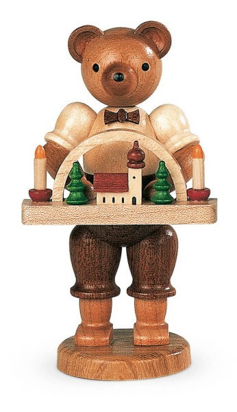 Dekofigur Bär Spielzeugmacher aus Holz, naturfarben von Müller Kleinkunst aus Seiffen