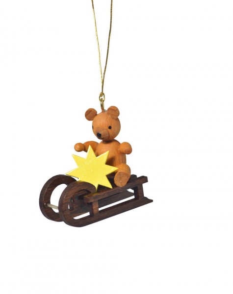 Christmas tree decoration Teddy on sleigh, 4 cm by KWO