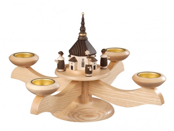 Advent candlestick with Seiffen church and Kurrende, natural for tea lights by Albin Preißler