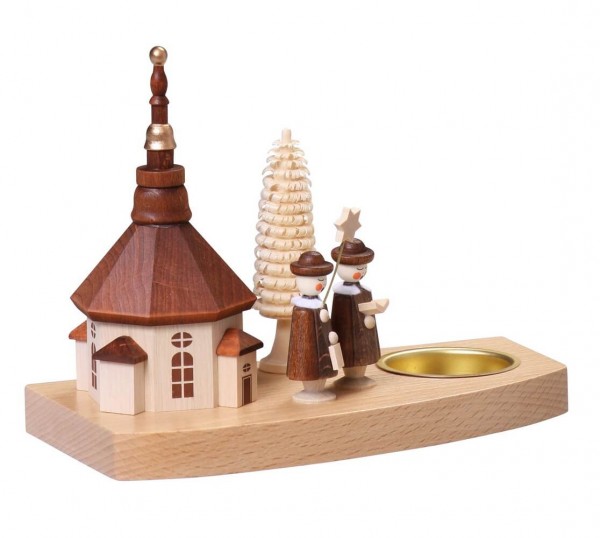 Tealight holder Seiffen church with currende, 15 cm by Thomas Preißler