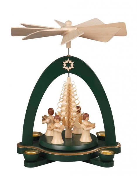 Albin Preißler Weihnachtspyramide 4 Engel mit Spanbaum, grün, 20 cm 