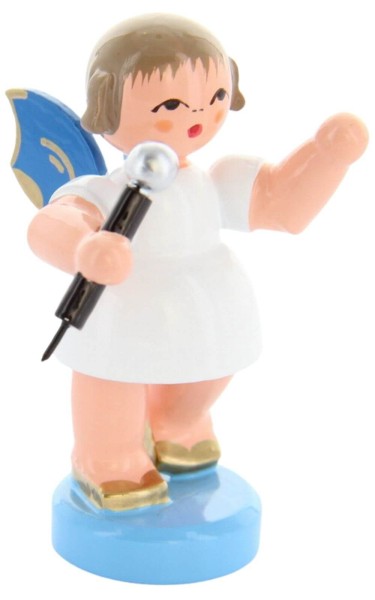 Weihnachtsengel mit Mikrofon und blauen Flügeln von Figurenland Uhlig