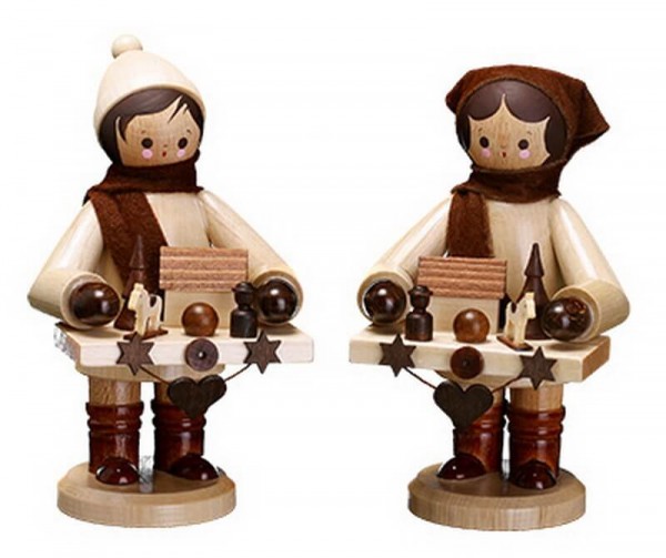 German Wooden Figurin Striezelkinder, big, nature, 11,5 cm, Romy Thiel Deutschneudorf/ Erzgebirge