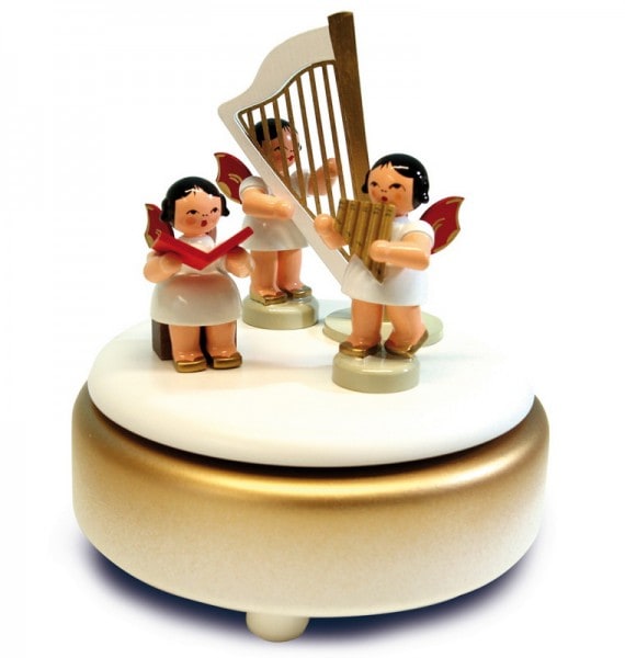 Music box with 3 Christmas angels, red wings by Figurenland Uhlig GmbH