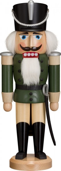 German Christmas Nutcracker Hussar, green, glaze, 37 cm, Seiffener Volkskunst eG Seiffen/ Erzgebirge