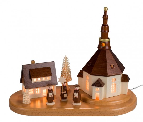 Pedestal Seiffen village with Kurrende, 27 cm by SEIFFEN.COM
