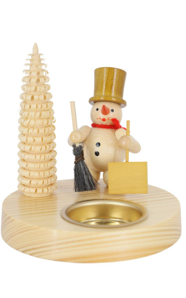 Tea light holder snowman with shovel, 10 cm, natural by Ralf Zenker