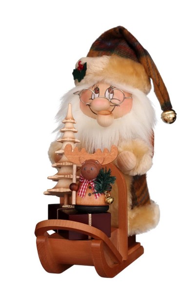 Smoking man gnome Santa Claus with sleigh, 28 cm by Christian Ulbricht