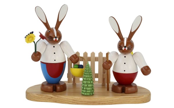 Easter bunny couple on pedestal, colored by Knuth Neuber