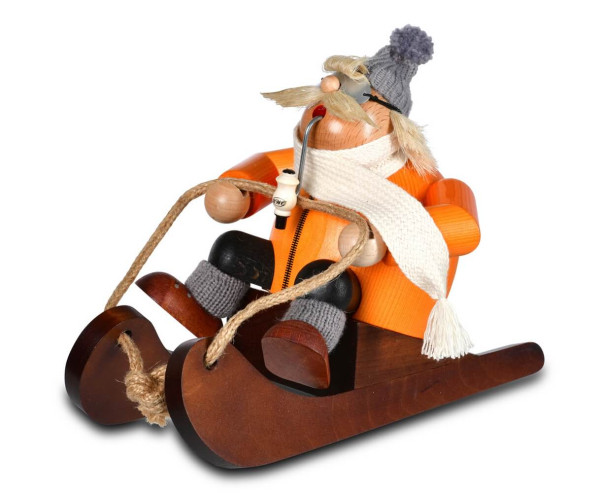 Smoker Figure Rodler Andi with Wooden Sled, 16 cm by KWO