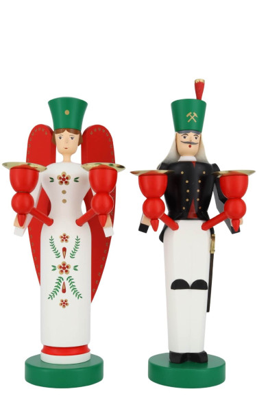 Engel und Bergmann für Wachskerzen, 26 cm, farbig von Richard Glässer_1