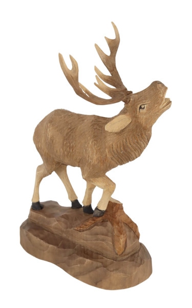 Deer with raised leg, carved, 17 cm / 6,7 inches, from the Erzgebirge woodcarving tradition_1