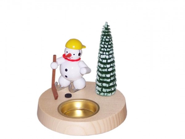 Candle holder for tea lights Snowman ice hockey player, coloured, 10 cm by Ralf Zenker