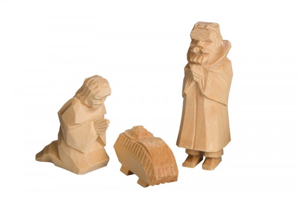Nativity figurines Holy Family, carved, 3 pieces, natural of SEIFFEN.COM