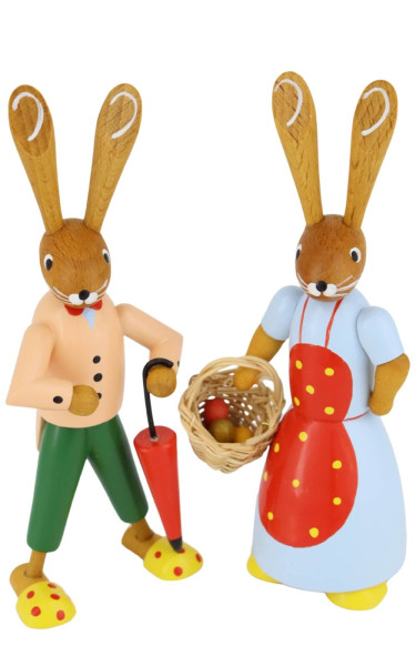 Easter bunny couple with basket and umbrella, 12 cm, colored by Ralf Zenker_3