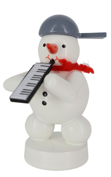 Miniature snowman musician with melodica, colored, 8 cm by Ralf Zenker