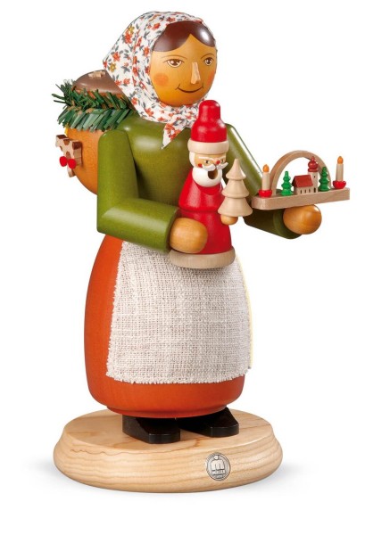Smoking man wooden toy saleswoman by Müller Kleinkunst