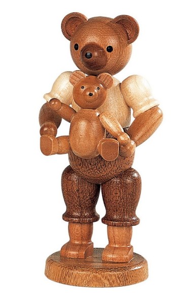 Dekofigur Bärenvater mit Kind aus Holz, naturfarben von Müller Kleinkunst aus Seiffen