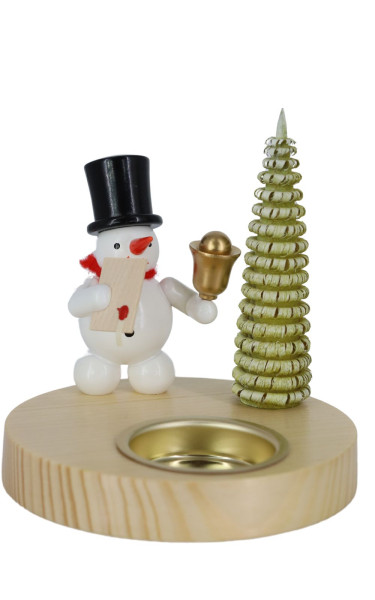 Candle holder for tealight with snowman crier, 10 cm, colored by Ralf Zenker