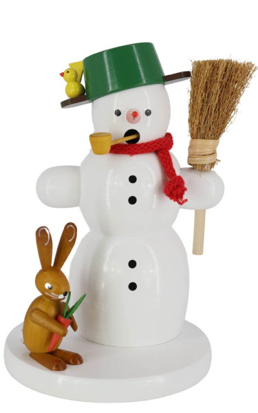 Smoking man snowman with rabbit, 18 cm by Volker Zenker_1