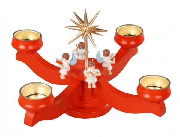 Adventsleuchter mit 4 sitzenden Engeln, rot, für Teelichter von Albin Preißler