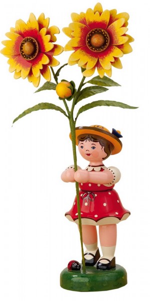 Mädchen mit Kokardenblume aus Holz aus der Hubrig Serie Blumenkinder