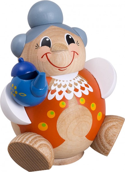 lustiges Räuchermännchen Oma mit grauen Haaren und Kaffeekanne