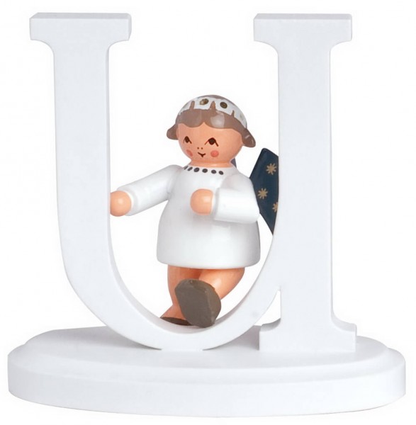 Miniature Christmas angel with the letter U, 7 cm, colored by KWO