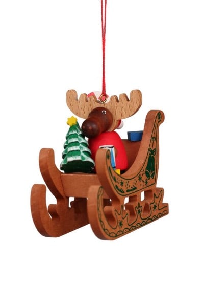 Christmas tree decoration moose Santa Claus on sleigh, 1 piece by Christian Ulbricht