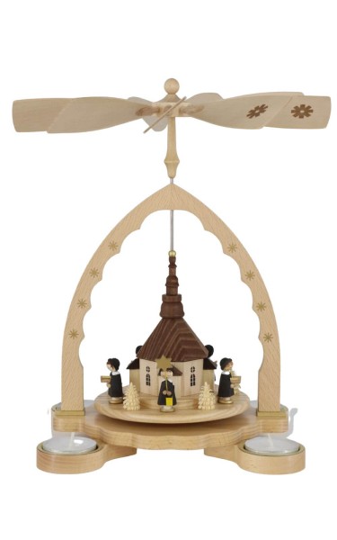 Weihnachtspyramide mit Seiffener Kirche und Kurrende, Teelicht, 27 cm von Richard Glässer_1