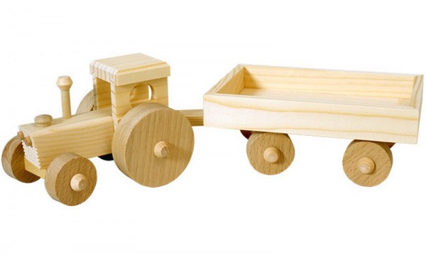 Wooden tractor with trailer by Robbi Weber