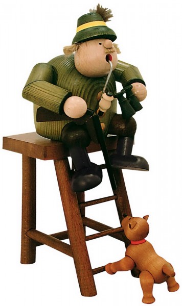 Smoking man - edge stool hunter on high seat, 27 cm, colored by KWO