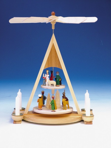 German Christmas Pyramid Nativity Set , colored, 2 - levels, 35 cm, Knuth Neuber Seiffen/ Erzgebirge